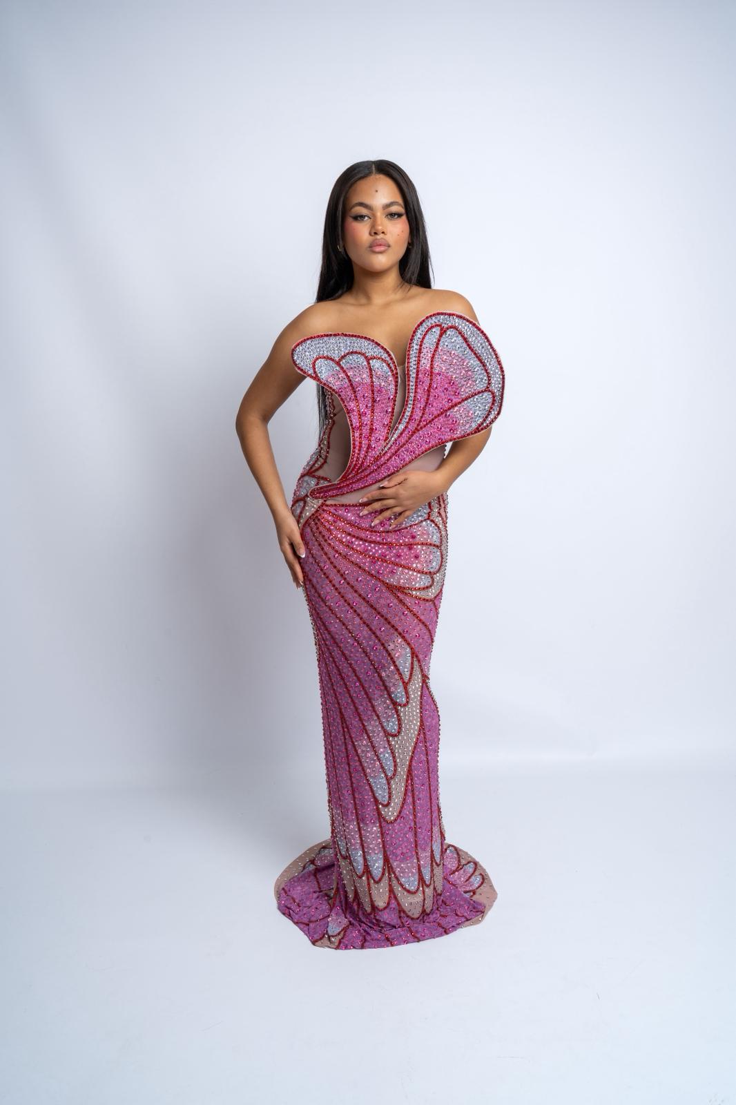 abito butterfly fucsia